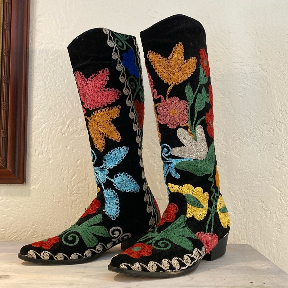 Suzani Embroidered Knee High Boots